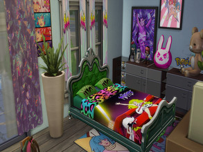Sims 4 — Jem and The Holograms Double Bed by GeekyFairy — This Double Bed with Jem/Mistfits is from the 80s favourite