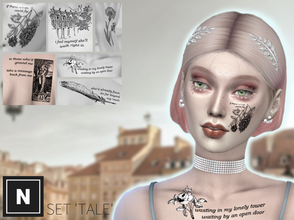 Sims 4 — netsims 'tale' - tattoo #2 by networksims — A back tattoo of an illustration and a quote from Wicked