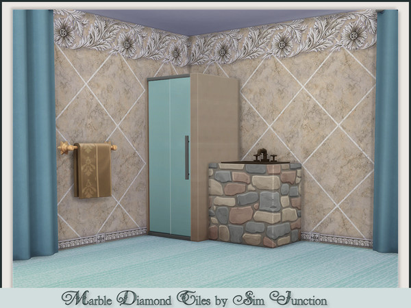 Sims 4 — Diamond Marble Wall Tiles by simjunction2 — Marble wall tiles in a diamond shape - will look exquisite in your