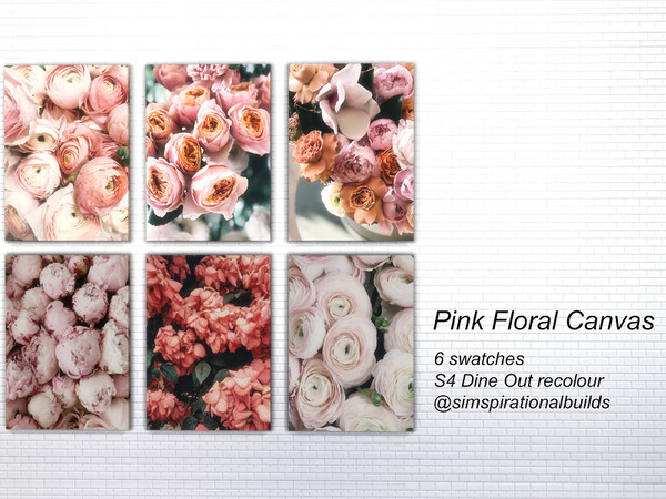 Sims 4 — Pink Floral Canvas-REQUIRES DINE OUT by marinarin — This is a recolour of an original S4 Dine Out Wall Art. It