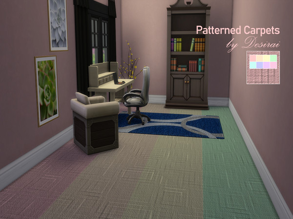 Sims 4 — Pattern Low Carpet - Pastel by Desirai2 — 8 swatches of pastel colored, low pile carpet with rectangle patterns.