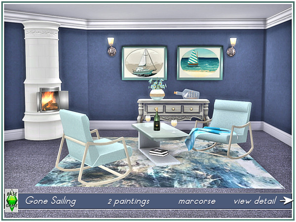 Sims 4 — Gone Sailing - Paintings by marcorse by marcorse — Two little hand-drawn sailing ship images, in a shiny frame