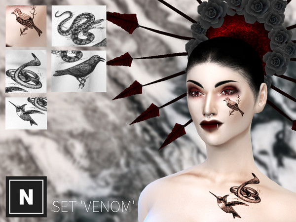 Sims 4 — netsims 'venom' - tattoo #3 by networksims — A face tattoo of a bird illustration