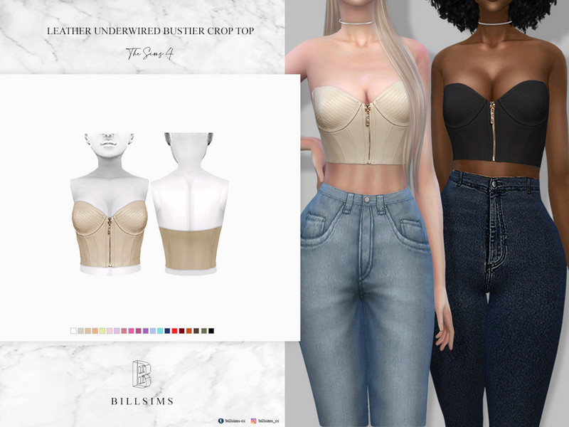 The Sims Resource - Leather Underwired Bustier Crop Top