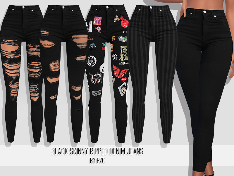 The Sims Resource - Black Skinny Ripped Denim Jeans Collection