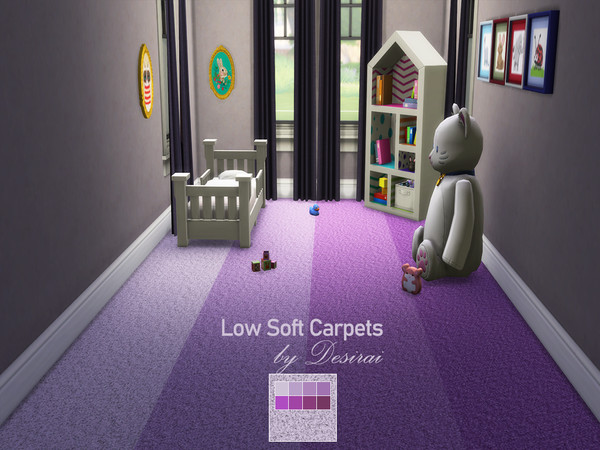 Sims 4 — Low Soft Carpet - Purple by Desirai2 — 8 swatches of purple low carpets. Some CC by NynaeveDesign and Lina