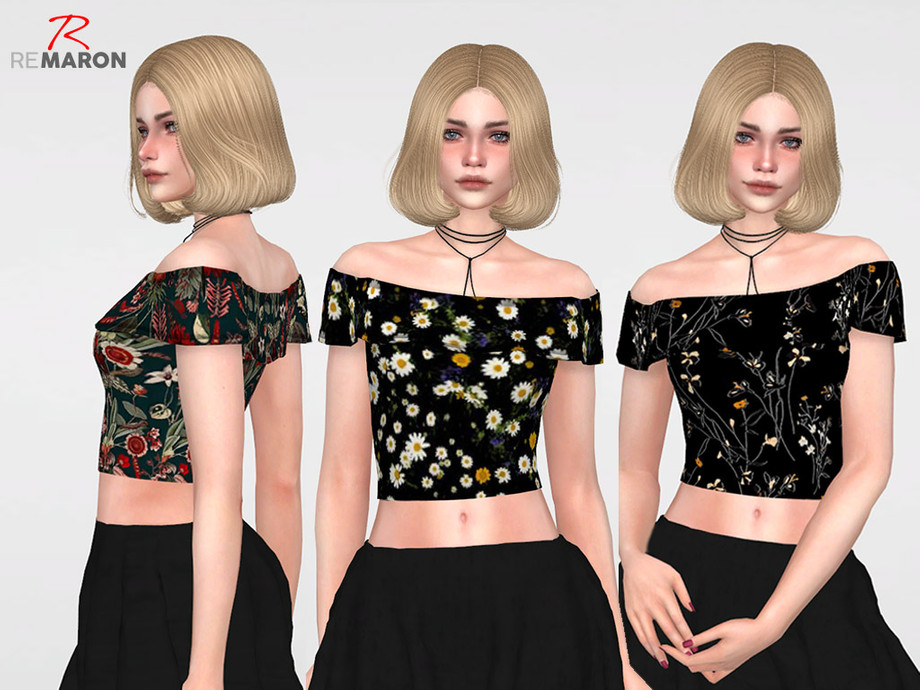 The Sims Resource - Romantic Cropped Floral for Women 01