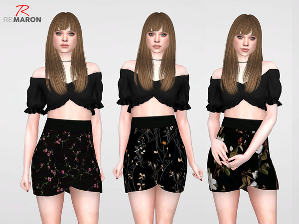 Sims 4 — Floral Skirt for Women 04 by remaron — FIXED! 04/21/2020 (Please download again) = Sims reaction = ==== MESH