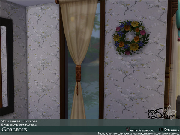 Sims 4 — Gorgeous Wallpaper by Silerna — Rustique but gorgeous wallpaper with flower-branches in 5 different but soothing