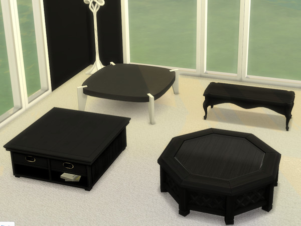 Sims 4 — Black and White Coffee Table Collection by BlackCat27 — A selection of coffee tables for your Sim's living room,