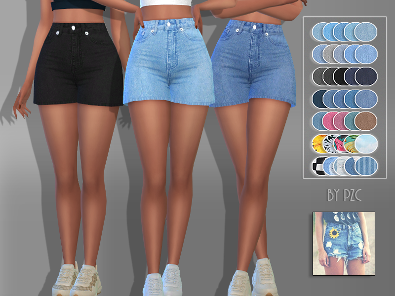 Sunflower Denim Jeans Shorts 9094 By Pinkzombiecupcakes At Tsr Sims 4
