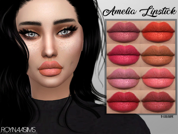 Sims 4 — Amelia Lipstick by Roynaa — Amelia Lipstick in 9 different Colours. You find them in the make up / Lipstick