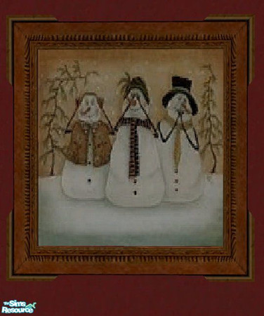 Sims 2 — 3 Snowmen by RhondaBlonda — 3 Snowmen, found under Red vs. Blue Oil portrait.