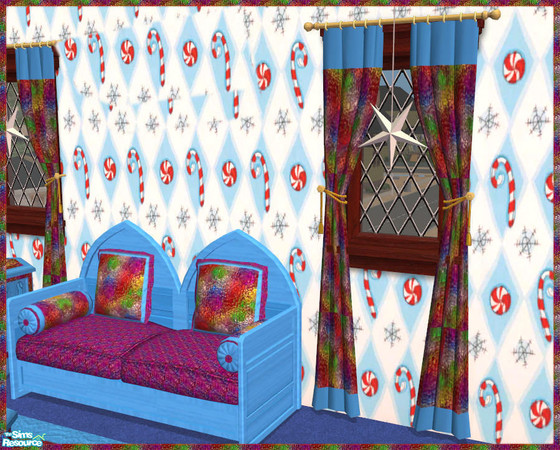 Sims 2 — New Year Moroccan - Curtain by TSR Archive — A daring bright blueish color for the New Year and confetti texture