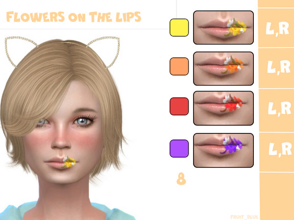 Sims 4 — Flowers on the lips - 2ver. by Fruit_Blue -Gloves accessory by Fruit_Blue2 — Flowers on the lips, applied over