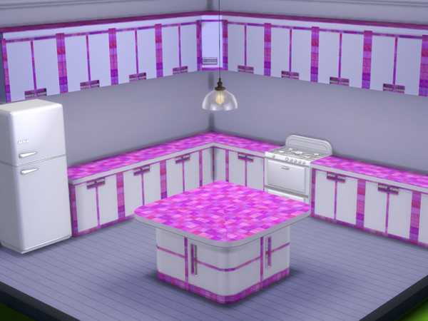 Sims 4 — Glass Tiled Kitchen Set by BlackCat27 — Add a touch of colour to your Sim's kitchen with this pristine white set