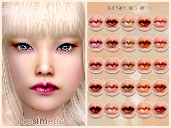 Sims 4 — Lipstick N4 by cosimetic — - This lipstick can use on all genders and from teen to elder. - Contains [ 25 ]