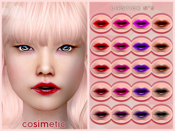 Sims 4 — Lipstick N5 by cosimetic — - This lipstick can use on all genders and from teen to elder. - Contains [ 20 ]