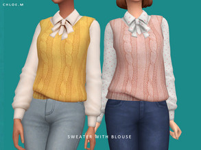 Sims 4 — ChloeM-Sweater with Blouse by ChloeMMM — **12 colors ** New mesh by me. ** Recolor is allowed but PLEASE DO NOT