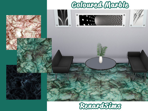 Sims 4 — Coloured Marble Floor by RenardSims — A smooth marble floor in turquoise, pink, and black. Found in Tile and