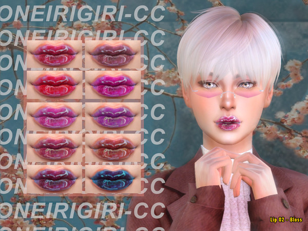 Sims 4 — LIP 02 - Bloss  by oneirigiri — - 10 swatches - Lip gloss in HQ and Standard Version - With correct specular map