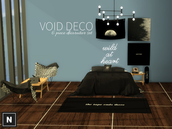 Sims 4 — netsims - void deco set by networksims — A decorative set with six items. Includes: - Two tapestries - Two rugs