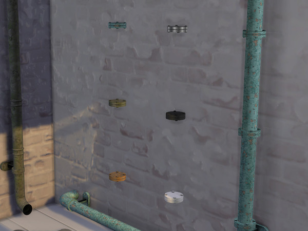 Sims 4 — Flange for Vertical Pipes by Cyclonesue — A 1 x 1 section of pipe decor from my pipe sets. Comes in 6 nice and