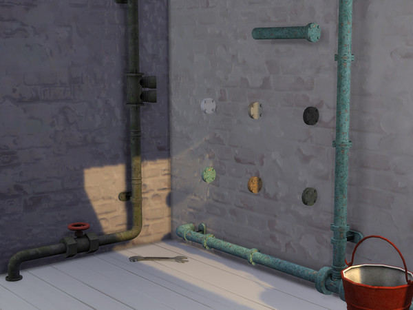 Sims 4 — Flange for Horizontal Pipes (right aligned) by Cyclonesue — A 1 x 1 section of pipe from my pipe sets. Comes in