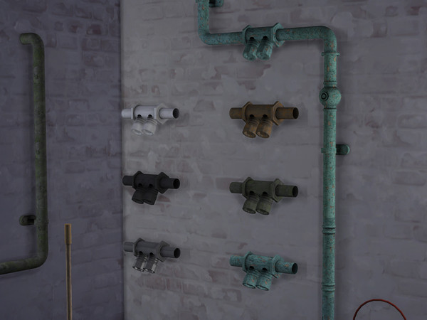 Sims 4 — Horizontal Twin Valve (down) by Cyclonesue — A 1 x 1 section of pipe from my pipe sets. Comes in 6 nice and