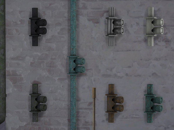 Sims 4 — Vertical Twin Valve (right) by Cyclonesue — A 1 x 1 section of pipe from my pipe sets. Comes in 6 nice and