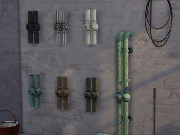 Sims 4 — Double Ball Valves by Cyclonesue — A 1 x 1 section of pipe from my pipe sets. Comes in 6 nice and not-so-nice