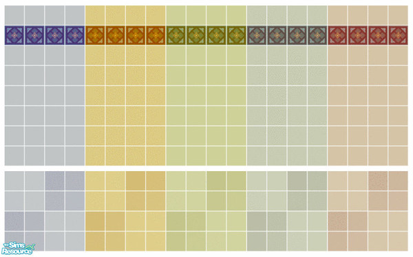 Sims 2 — Aniron Tile Set by s00z — Five tiled walls with coordinating floors.