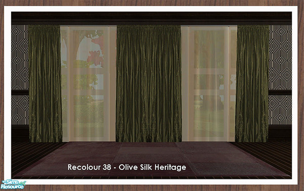 Sims 2 — Curtain Recolour - Olive Heritage by simtomatic — Recolours all files in olive silk heritage.