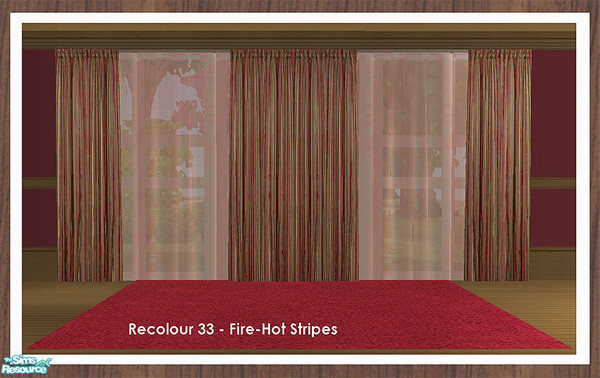 Sims 2 — Curtain Recolour - Fire Hot Linen Stripe by simtomatic — Recolours all files in fire hot linen stripe.