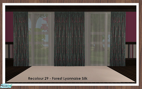 Sims 2 — Curtain Recolour - Lyonnaise Silk by simtomatic — Recolours all files in forest Lyonnaise silk.