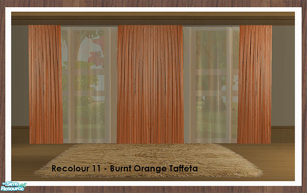 Sims 2 — Curtain Recolour - Burnt Orange Taffeta by simtomatic — Recolours all files in burnt orange taffeta with a light