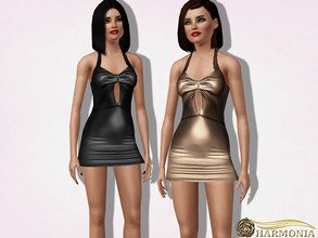 Sims 3 — Faux Leather Halter Mini Dress by Harmonia — 3 color. recolorable Please do not use my textures. Please do not
