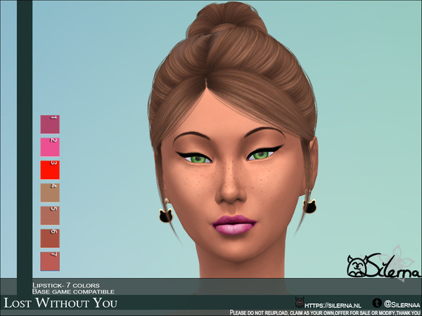 Sims 4 — Lost Without You by Silerna — This lipstick is very unique with it's skin like shades. 7 different colors that
