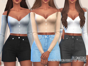 Sims 4 — Front Button Ribbed Top 980090 by Pinkzombiecupcakes — -Front Button Ribbed Top available in 20 swatches.