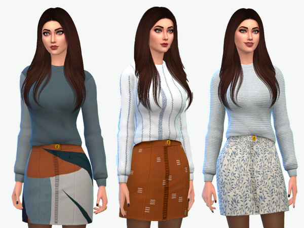 Sims 4 — Fallon Sweater and Skirt by greyzonesims — The Fallon sweater and skirt set comes in ten cozy swatches that mix