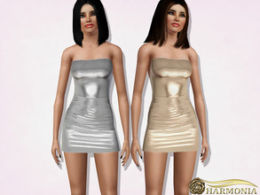 Sims 3 — Metallic Ruched Strapless Bodycon Dress by Harmonia — 3 color. recolorable Please do not use my textures. Please