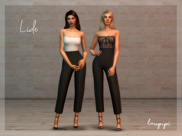 Sims 4 — Lide by laupipi2 — New female jumpsuit New mesh, all LODs Base game compatible 20 Swatches Shadow and Normal