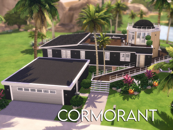 Sims 4 — Cormorant by xogerardine — An open floor plan, dramatic bridge entrance, and sweeping cove vistas distinguish
