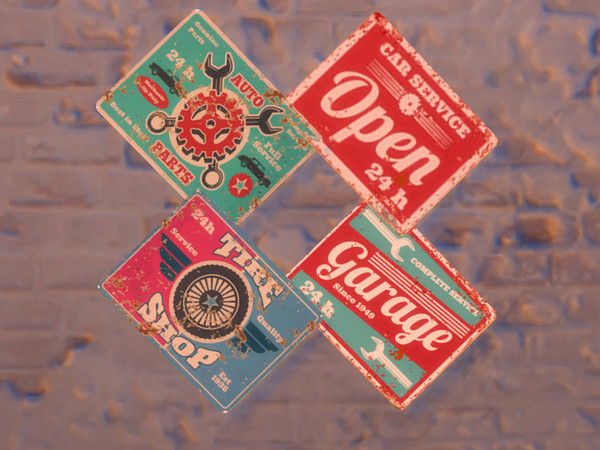 Sims 4 — Broken Vintage Metal Sign 2 by Cyclonesue — In four different designs.