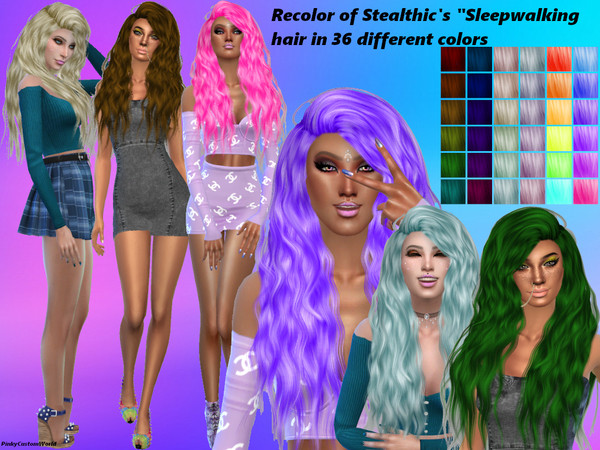 Sims 4 — Retexture of Sleepwalking hair by Stealthic by PinkyCustomWorld — Recolor in 36 different colors Custom