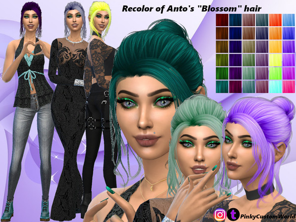Sims 4 — Retexture of Blossom hair by Anto by PinkyCustomWorld — - Recolor in 36 different colors - Custom Thumbnail -