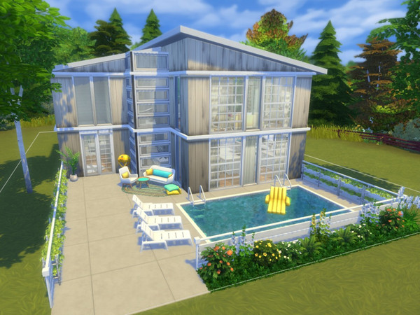 Sims 4 — Dream Loft by FancyPantsGeneral112 — It's a white and gold luxury loft, with a pool.