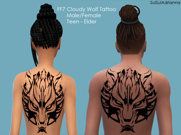 Sims 4 — FF7 Cloudy Wolf Tattoo by SulSulAdrianna — A tattoo of Cloud's wolf emblem from Final Fantasy 7. I hope you