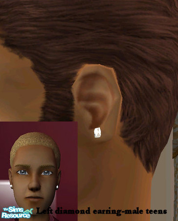 Sims 2 — Male Teen diamond earring set - L recolo by Paleoanth — Can be worn alone or together. Should be wearable with
