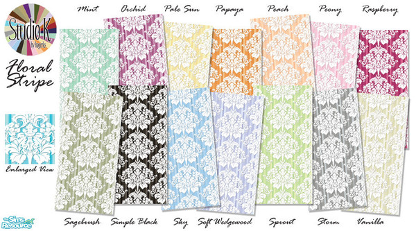 Sims 2 — Studio K Floral Stripe Series 02 by StudioKhagerks — 15-28 of 28 colors. Can be found under wallpapers.